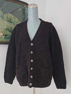 Men's Dark Brown Chunky Knit Button-Front Sweater Cardigan